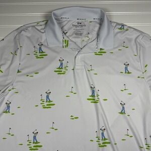 Rorie Whelan Golf‎ Polo Men's XL White Golfer AOP GUC